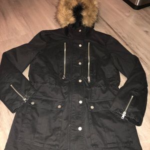 NEW black Forever 21 Cargo jacket with fur good